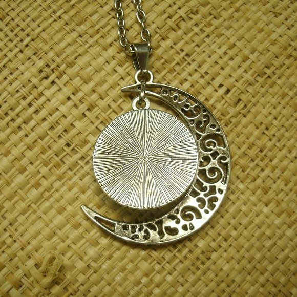 Crescent Moon with Nebula Cabochon Dangle Necklace - Picture 8 of 14